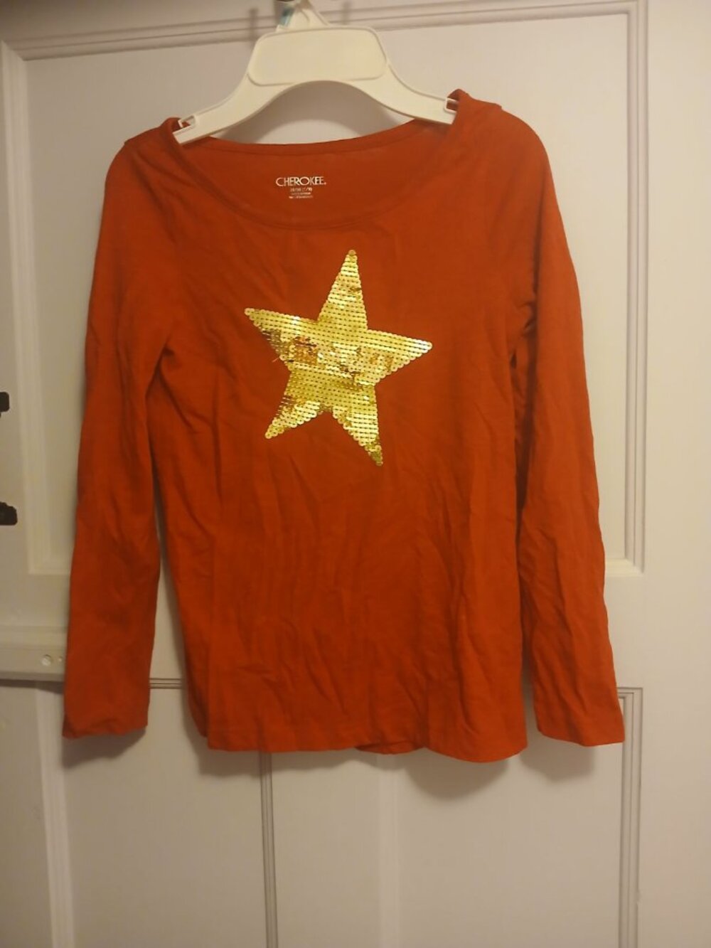 Cherokee Girls M 7/8 Red Long Sleeve Shirt with Gold Star